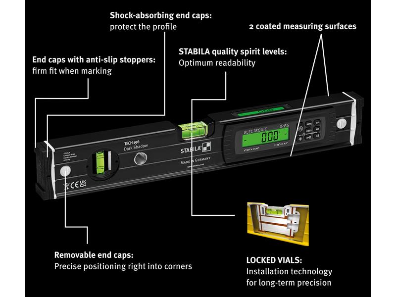 Stabila TECH Dark Shadow Digital Spirit Level 40cm Anthracite Matt STB20006