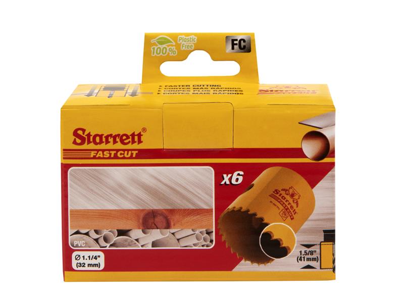 Starrett FCH0114 Fast Cut Bi-Metal Holesaw 32mm Bulk Pack of 6 STRFCH01146