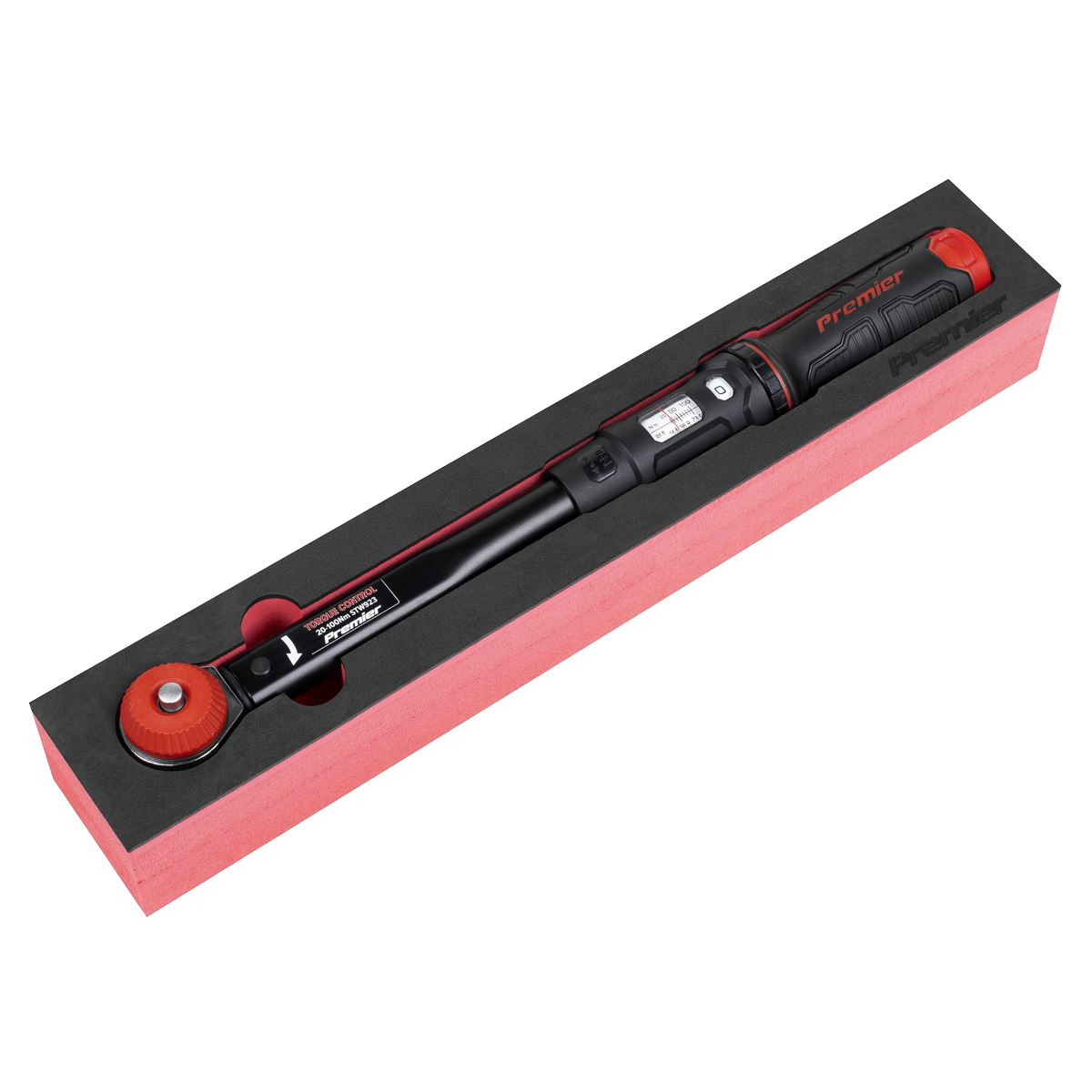 Sealey Premier Black Calibrated Micrometer Torque Wrench with 3/8"Sq Push-Through Drive 20-100Nm STW923