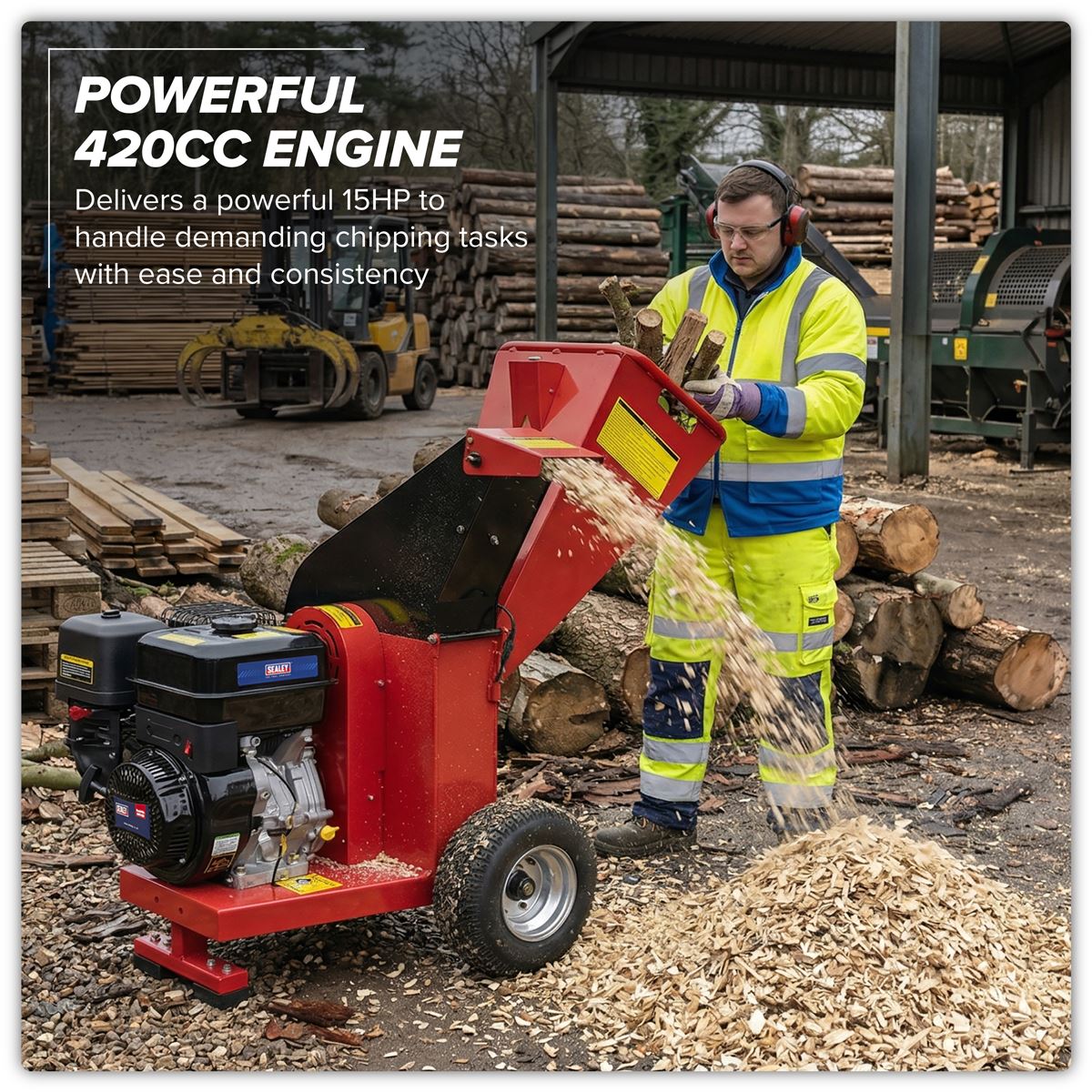 Sealey Wood Chipper OHV 4 Stroke 420cc Engine 15hp 100mm Capacity SWC420