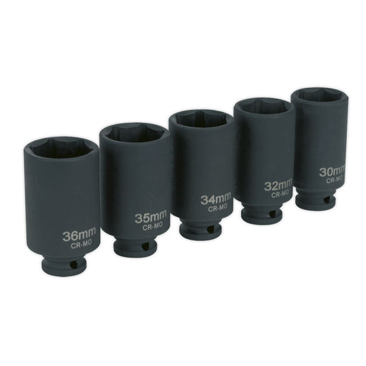 Sealey Metric Deep Impact Hub Nut Socket Set 5pc 1/2"Sq Drive Hex Boxed SX050