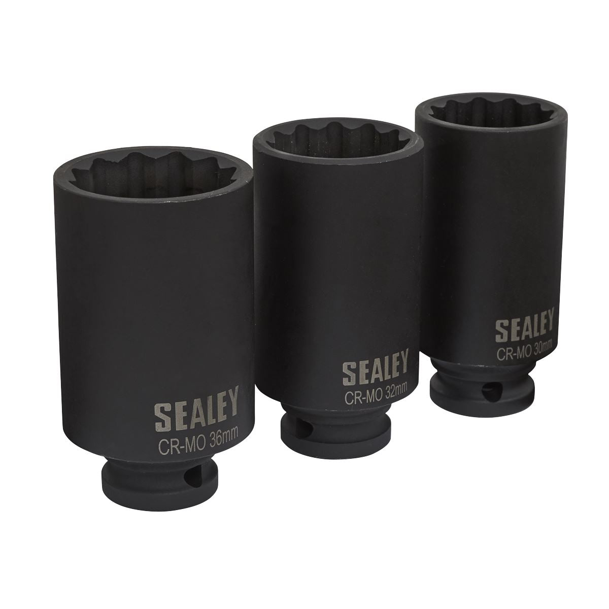 Sealey Metric Deep Impact Hub Nut Socket Set 3pc 12-Point 1/2"Sq Drive SX051
