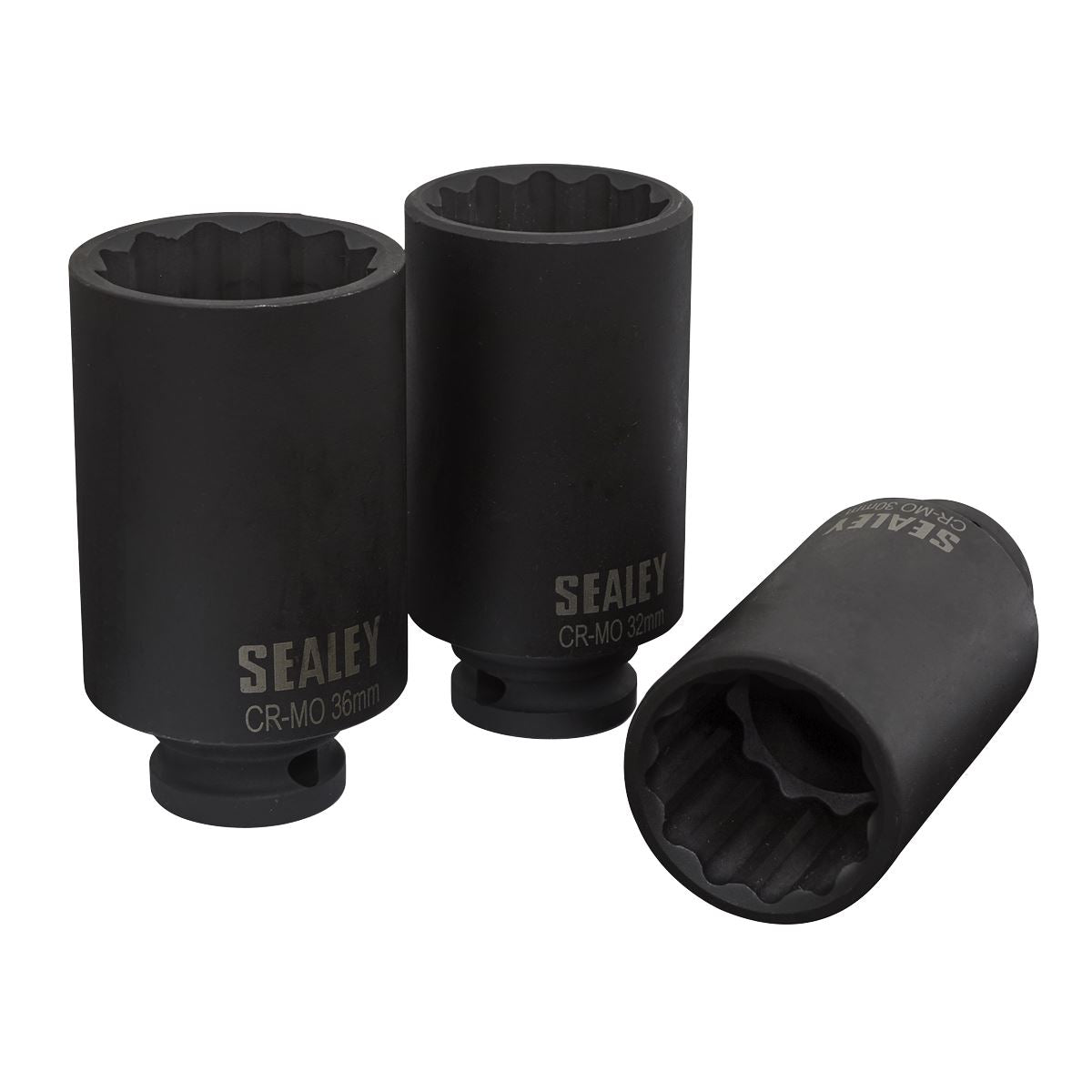 Sealey Metric Deep Impact Hub Nut Socket Set 3pc 12-Point 1/2"Sq Drive SX051