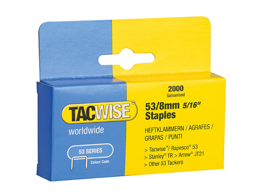 Tacwise 53 Light-Duty Staples 8mm (Type JT21 A) (Pack 2000) TAC0335
