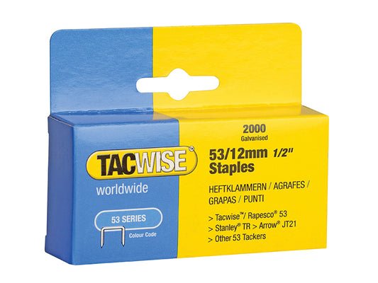 Tacwise 53 Light-Duty Staples 12mm (Type JT21 A) (Pack 2000) TAC0337
