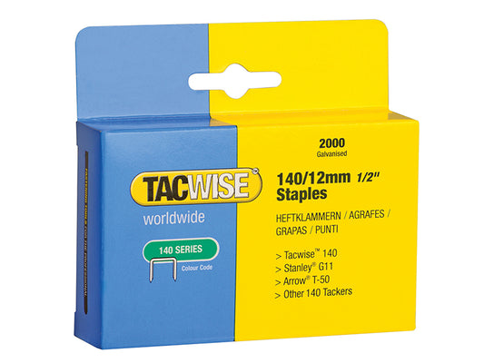 Tacwise 140 Heavy-Duty Staples 12mm (Type T50 G) (Pack 2000) TAC0348