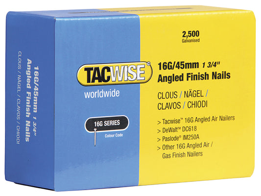 Tacwise 16G Angled Finish Nails 38mm for DC618K (Pack 2500) TAC0770