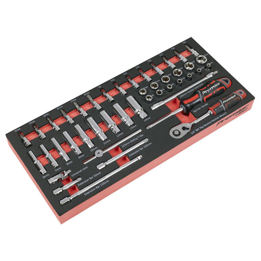 Sealey 1/4"D Metric Deep & Standard Socket Set with Tool Tray Torx & Hex TBT40