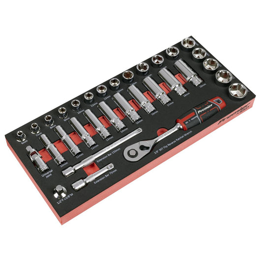 Sealey 3/8"D Metric Socket Set Deep And Standard Length In Tool Tray 32pc TBT41