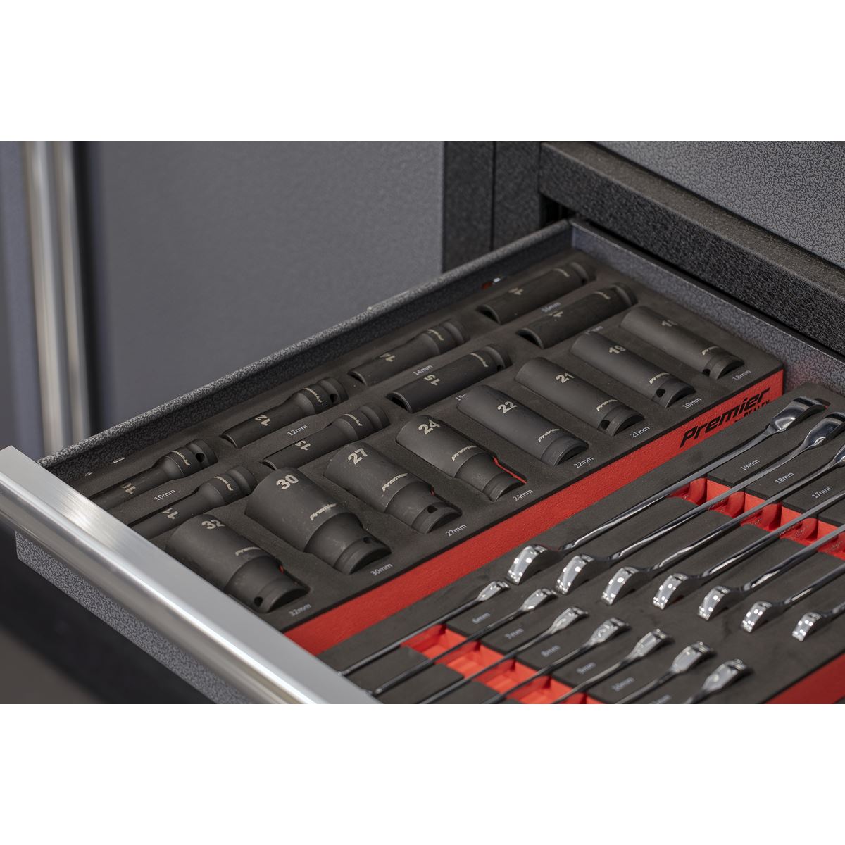 Sealey Impact Socket Set & Tool Tray 1/2"D 22pc 10 to 32mm Extension Bars TBT46