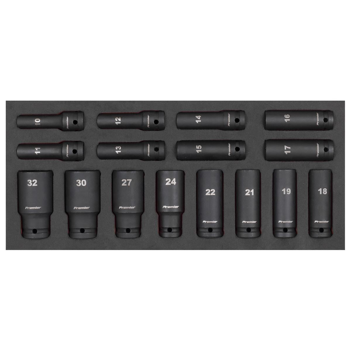 Sealey Deep Impact Socket Set & Tool Tray 1/2"D 16pc 10 to 32mm Foam Tray TBT47