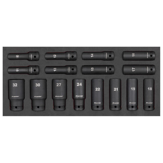 Sealey Deep Impact Socket Set & Tool Tray 1/2"D 16pc 10 to 32mm Foam Tray TBT47