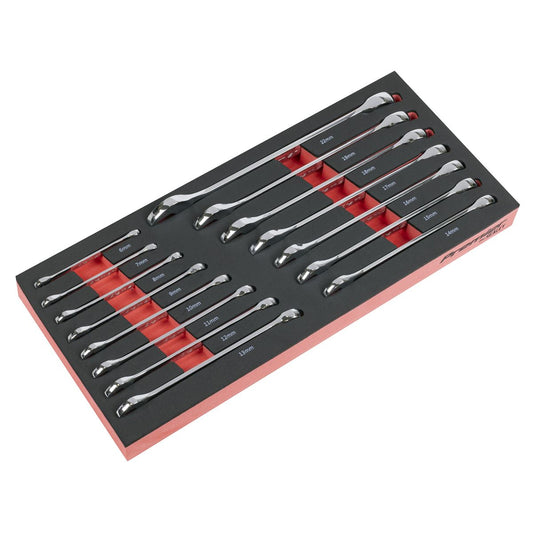 Sealey Metric Combination Spanner Set with Tool Tray 15pc 6 to 22mm TBT48