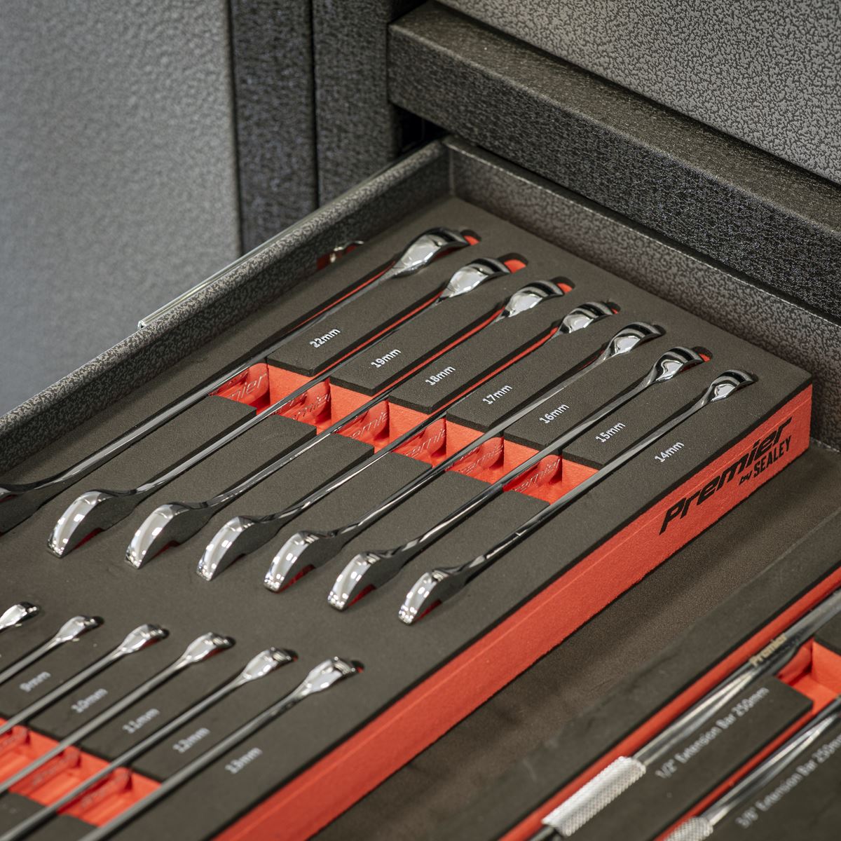 Sealey Metric Combination Spanner Set with Tool Tray 15pc 6 to 22mm TBT48