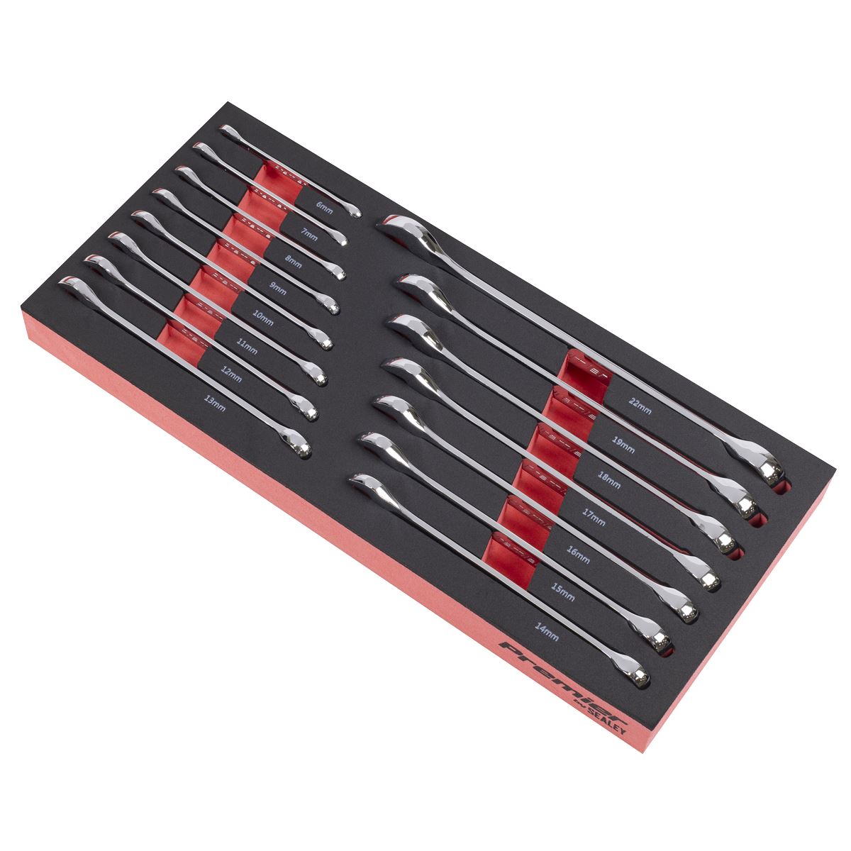 Sealey Metric Combination Spanner Set with Tool Tray 15pc 6 to 22mm TBT48