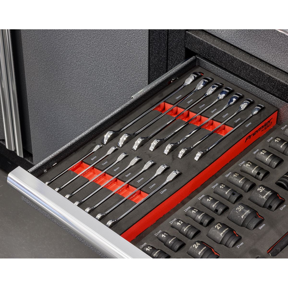 Sealey Metric Ratchet Spanner Set with Tool Tray 14pc 6 to 19mm TBT49