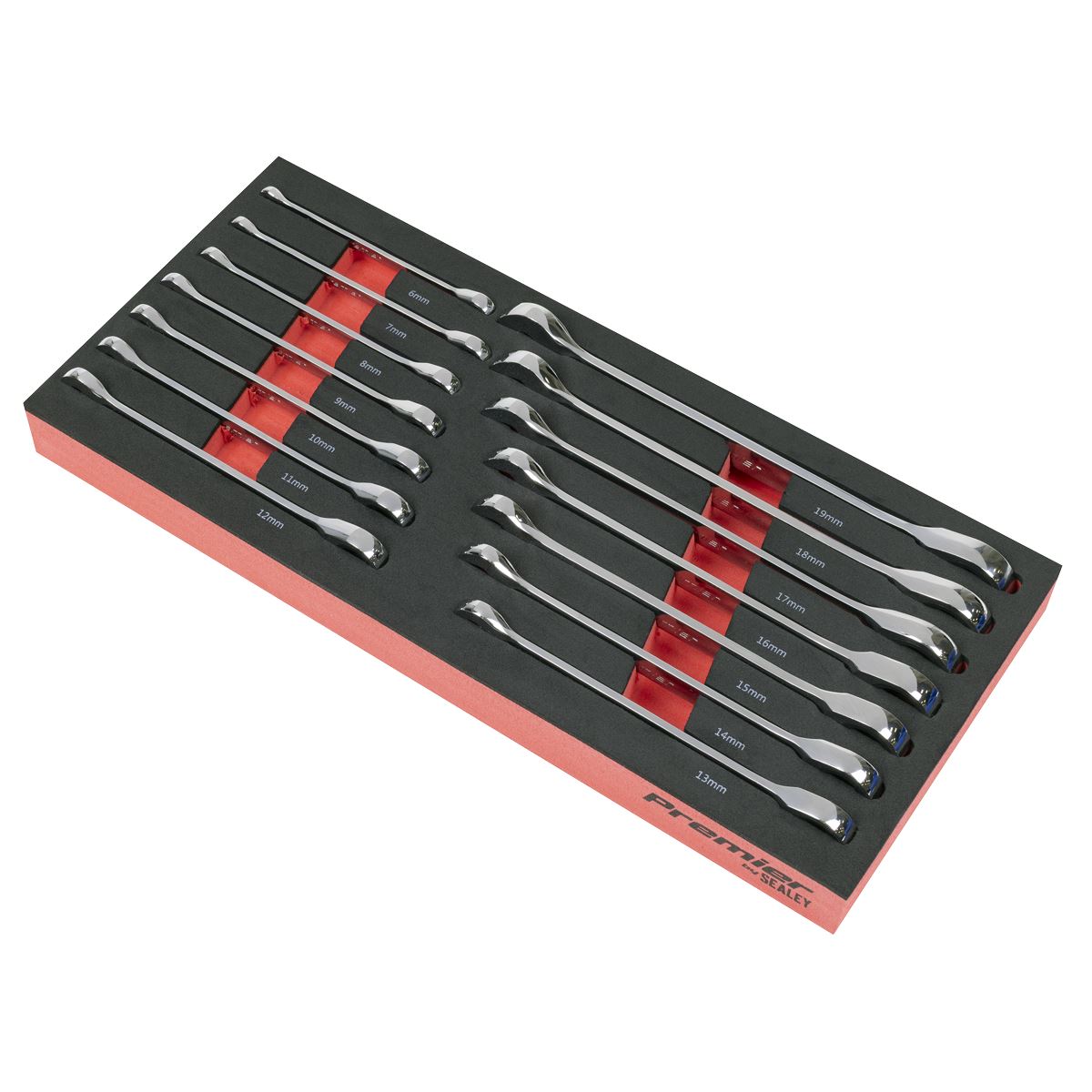 Sealey Metric Ratchet Spanner Set with Tool Tray 14pc 6 to 19mm TBT49