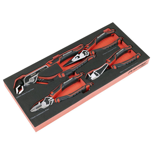 Sealey Pliers Set with Tool Tray 4pc Comination Lond Side Cuts Water Pump TBT56