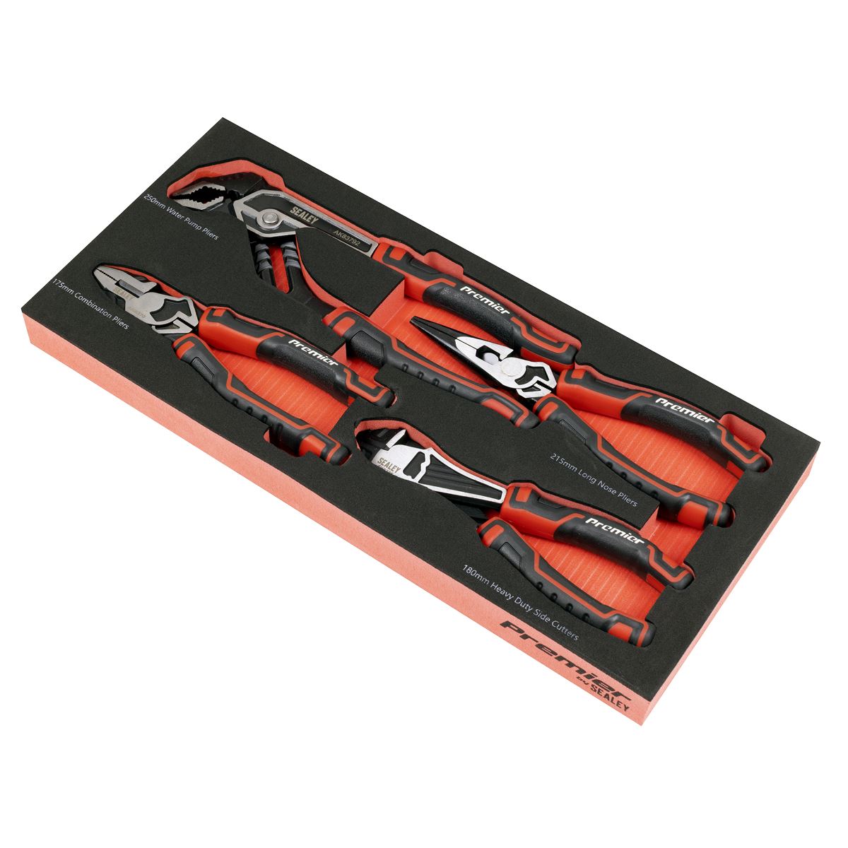 Sealey Pliers Set with Tool Tray 4pc Comination Lond Side Cuts Water Pump TBT56