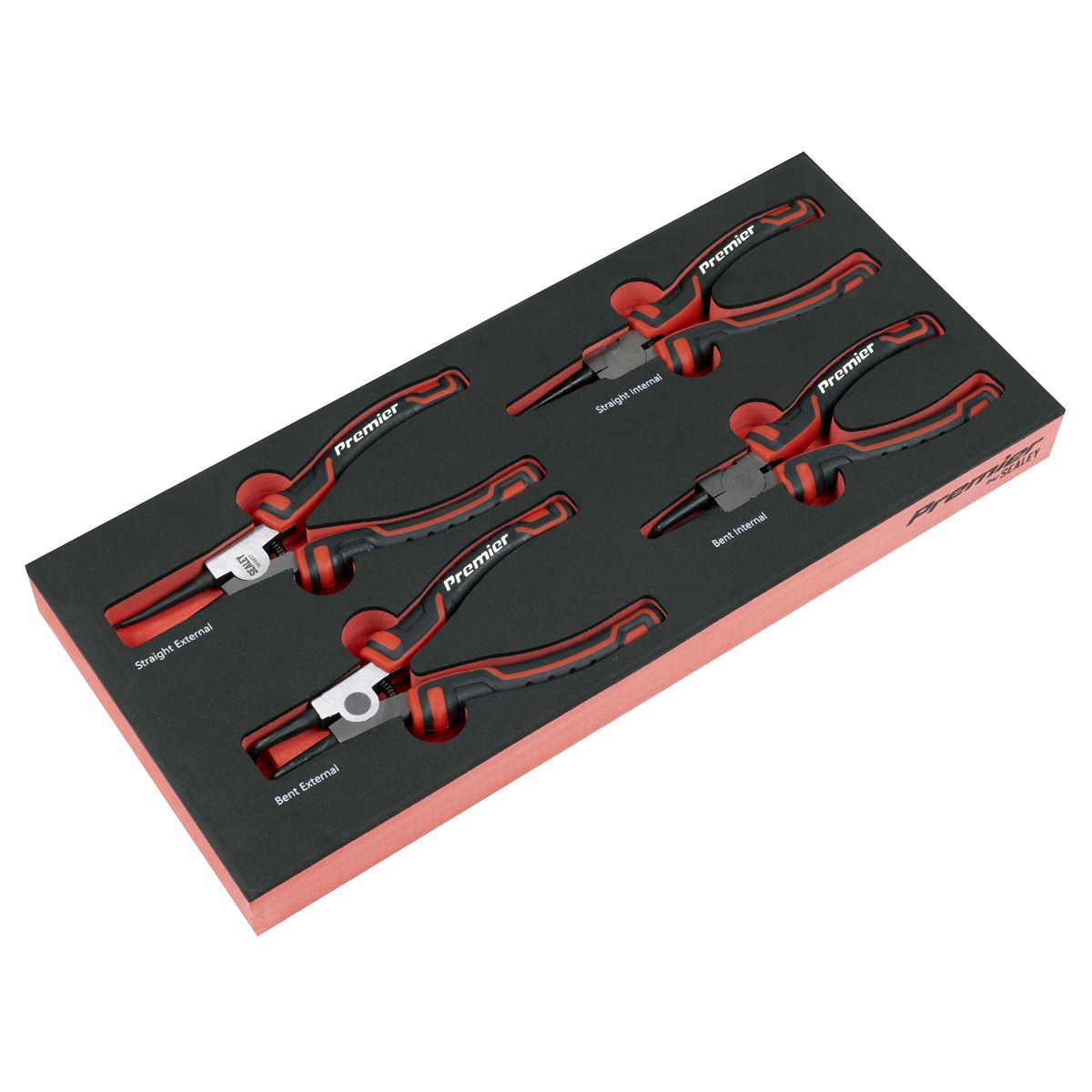 Sealey Circlip Pliers Set with Tool Tray 4pc Straight & Bent Ext & Int TBT57