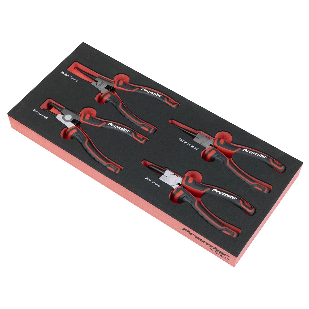 Sealey Circlip Pliers Set with Tool Tray 4pc Straight & Bent Ext & Int TBT57