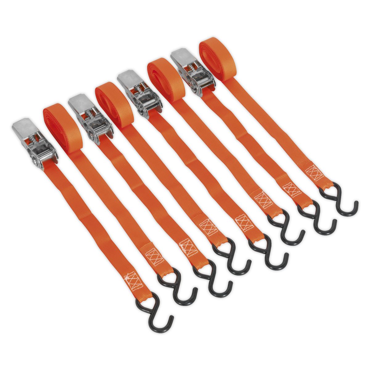 Sealey Ratchet Straps 25mm x 4m Polyester Webbing with S-Hooks 500kg Breaking Strength - 2 Pairs TD0540S4