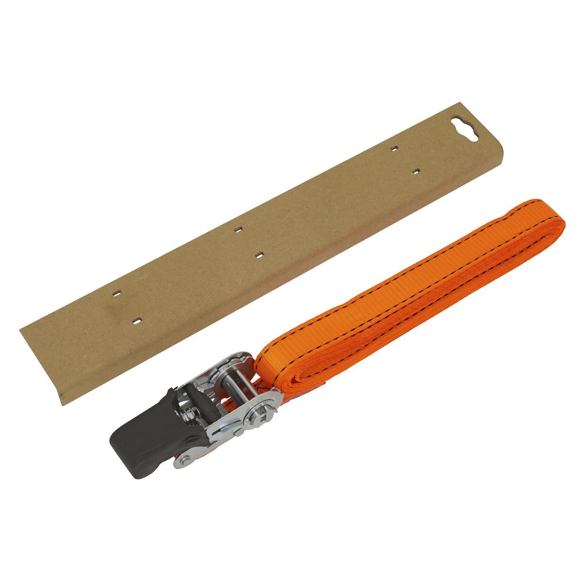 Sealey Ratchet Tie Down 25mm x 5m Polyester Webbing with Corner Protector 600kg Breaking Strength TD0635E