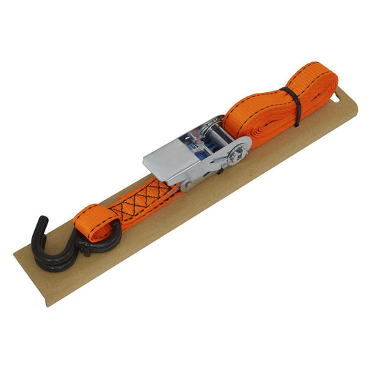 Sealey Ratchet Strap 25mm x 5m Polyester Webbing S-Hook with Corner Protector 600kg Breaking Strength TD0635S