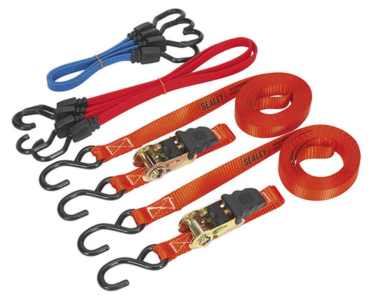 Sealey Ratchet Strap & Bungee Cord Set 6pc Webbing Length 5m TD285SBD