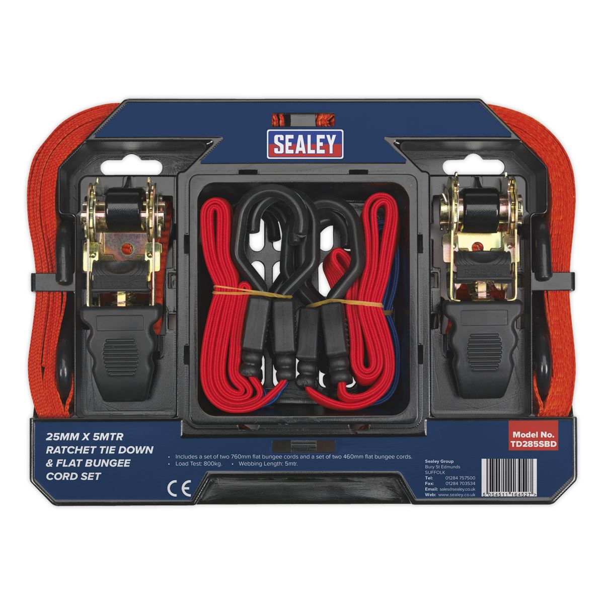 Sealey Ratchet Strap & Bungee Cord Set 6pc Webbing Length 5m TD285SBD