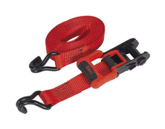 Sealey Ratchet Straps 32mm x 4.9m Polyester Webbing with J-Hooks 1200kg Breaking Strength - 2 Pairs TD41248JD