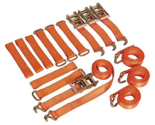 Sealey Car Transporter Ratchet Strap Alloy/Steel Wheel Kit 4pc 50mm x 3m 4500kg Breaking Strength TDRWKIT