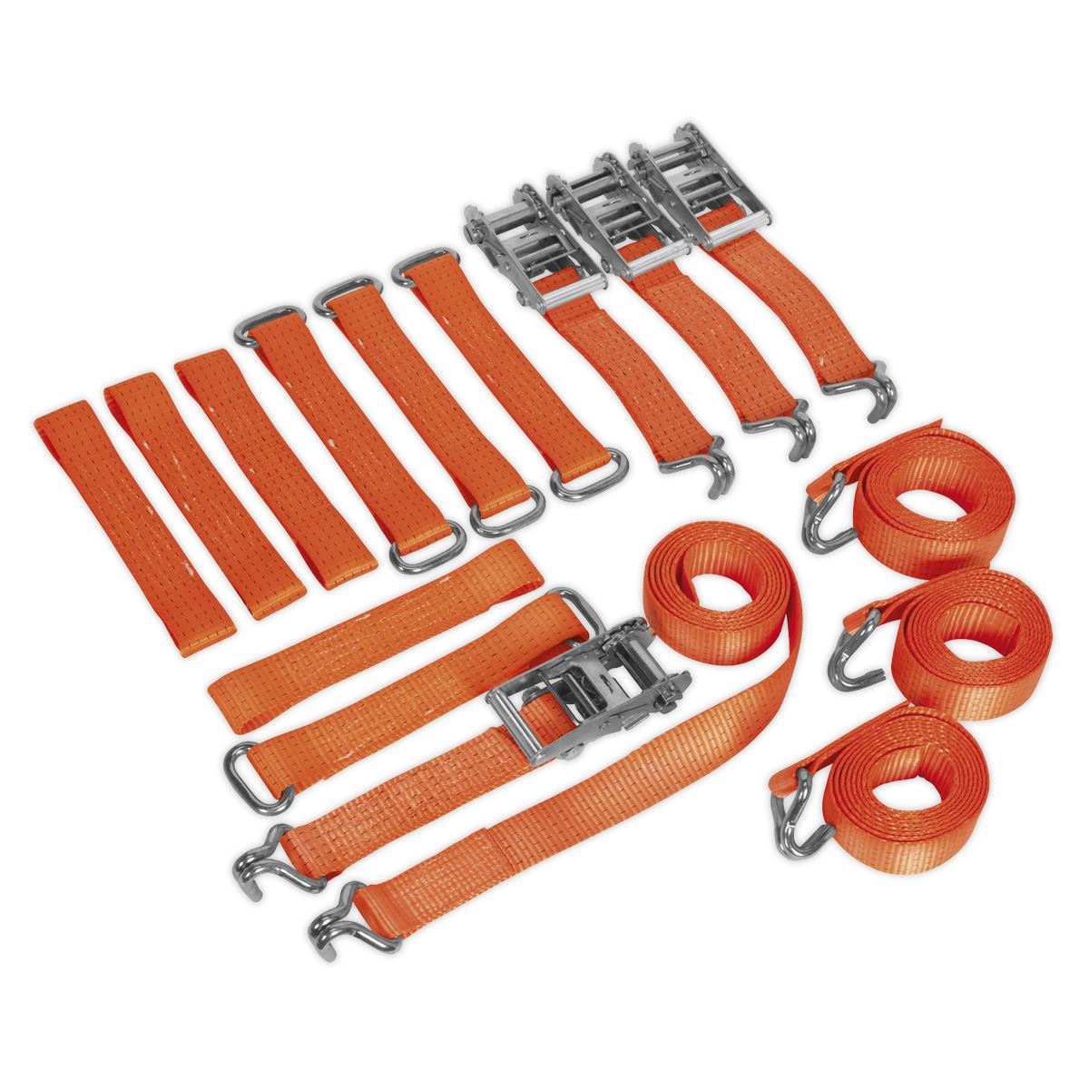 Sealey Car Transporter Ratchet Strap Alloy/Steel Wheel Kit 4pc 50mm x 3m 4500kg Breaking Strength TDRWKIT