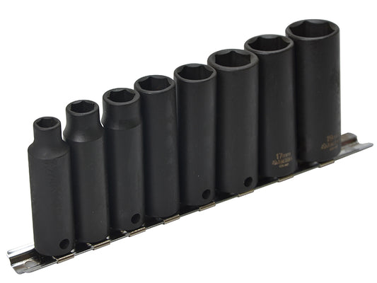 Teng 3/8in Drive Deep Impact Socket Set 8 Piece 6Pt On A Rail TEN9386