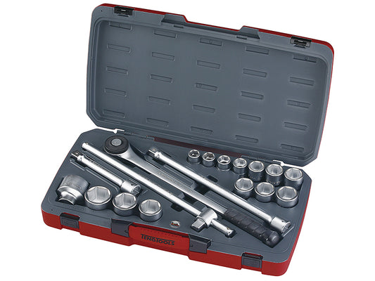Teng Metric Standard Socket Set 18 Pc 3/4in Drive 6Pt Chrome In A Tray T3418-6