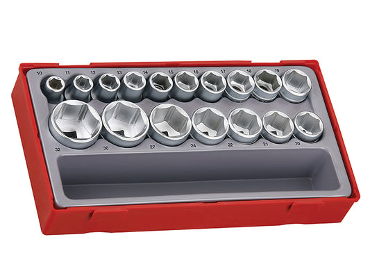 Teng Metric Socket Set 17 Piece 6Pt 1/2in Drive Chrome 6Pt Storage Tray TT1217-6