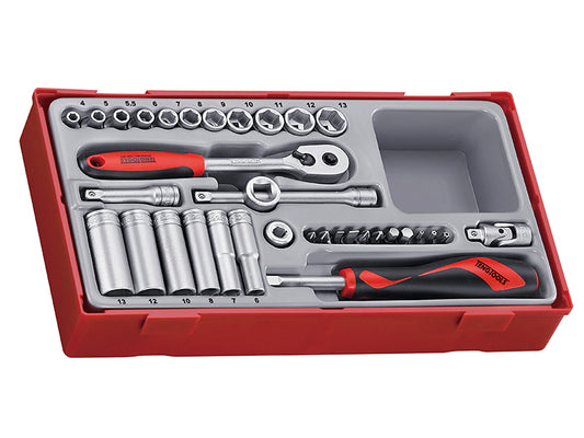 Teng Standard Deep Metric Socket Set 35 Piece 1/4in Drive 4 To 13mm 6Pt TT1435