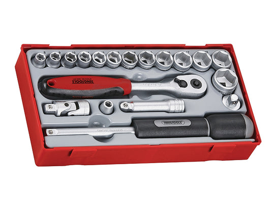 Teng Standard Metric Socket Set 19 Piece 3/8"D Chrome 6Pt Storage Tray TT3819