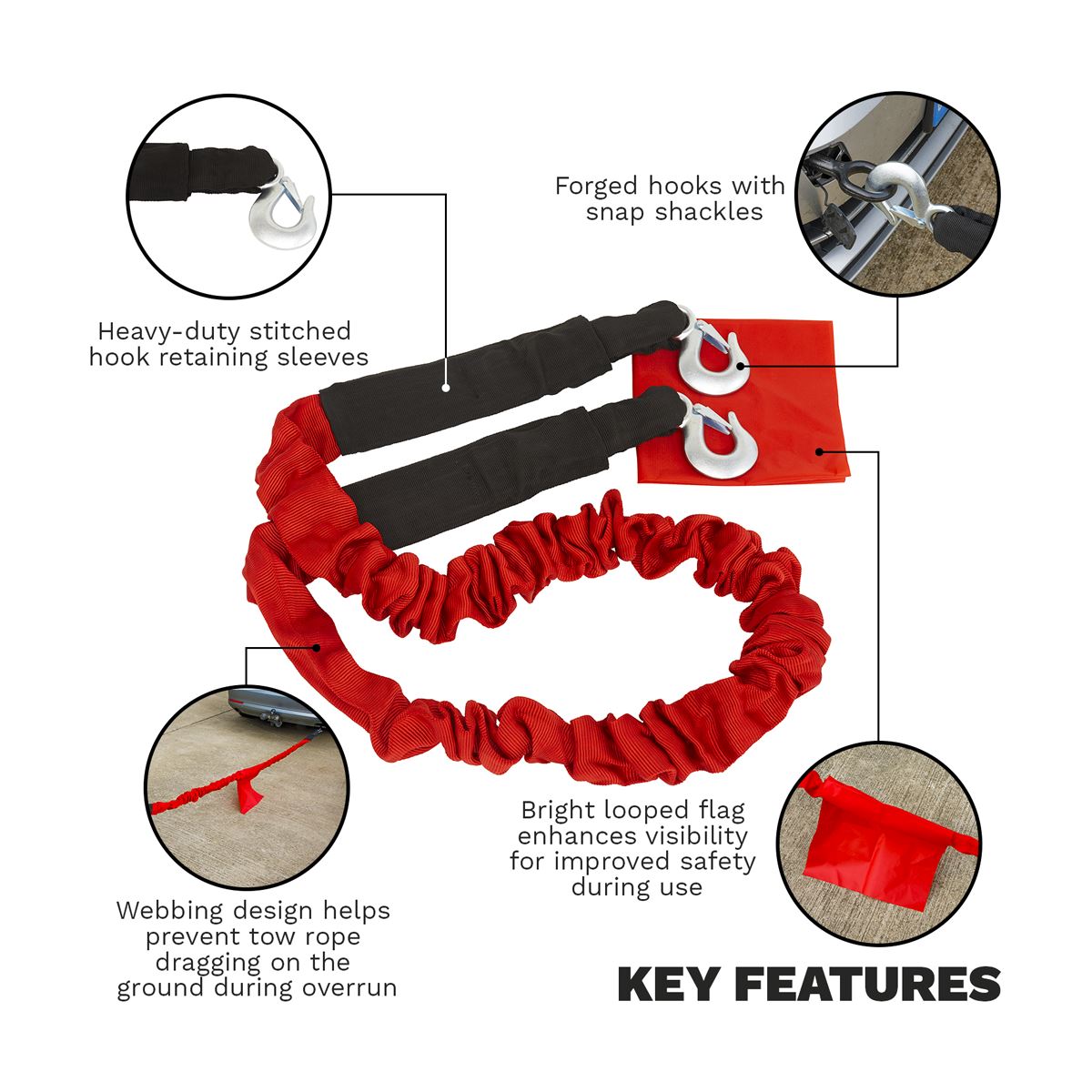 Sealey Tow Rope 5000kg Rolling Load Capacity TH5002