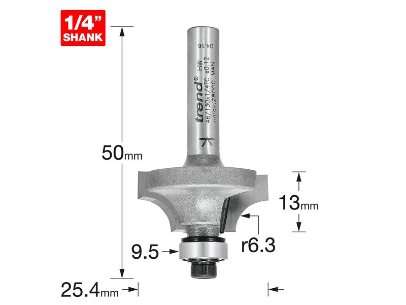 Trend 46/130 x 1/4 TCT Bearing Guided Ovolo & Round Over 6.3mm Radius TRE4613014TC