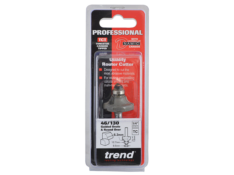 Trend 46/130 x 1/4 TCT Bearing Guided Ovolo & Round Over 6.3mm Radius TRE4613014TC