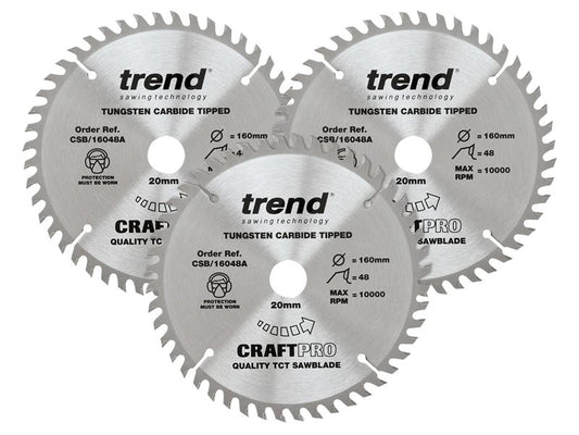 Trend CraftPro Plunge Saw Blade 160 x 20mm x 48T (Pack 3) TRECSB1603P