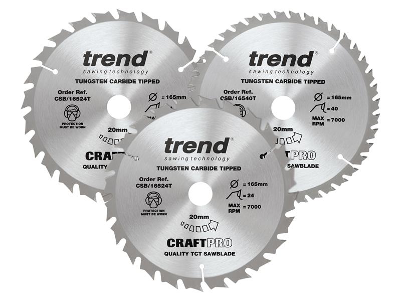 Trend CraftPro Cordless Saw Blade 165 x 20mm x 24T/40T (Pack 3) TRECSB1653PC