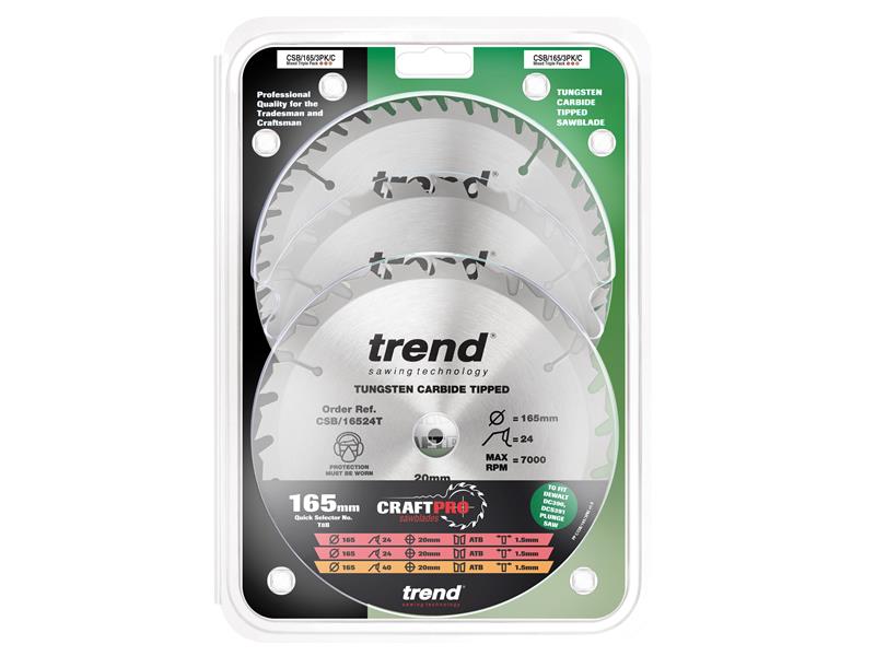 Trend CraftPro Cordless Saw Blade 165 x 20mm x 24T/40T (Pack 3) TRECSB1653PC