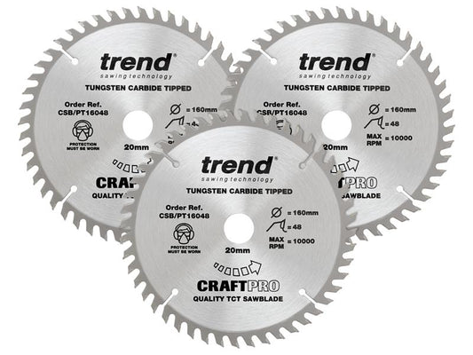 Trend CraftPro Panel Trim Saw Blade 160 x 20mm x 48T (Pack 3) TREPT1603P