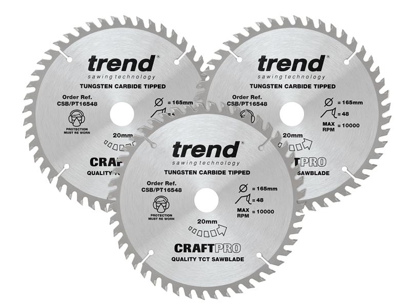 Trend CraftPro Panel Trim Saw Blade 165 x 20mm x 48T (Pack 3) TREPT1653P