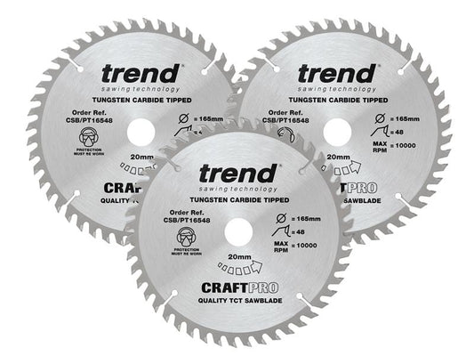 Trend CraftPro Panel Trim Saw Blade 165 x 20mm x 48T (Pack 3) TREPT1653P
