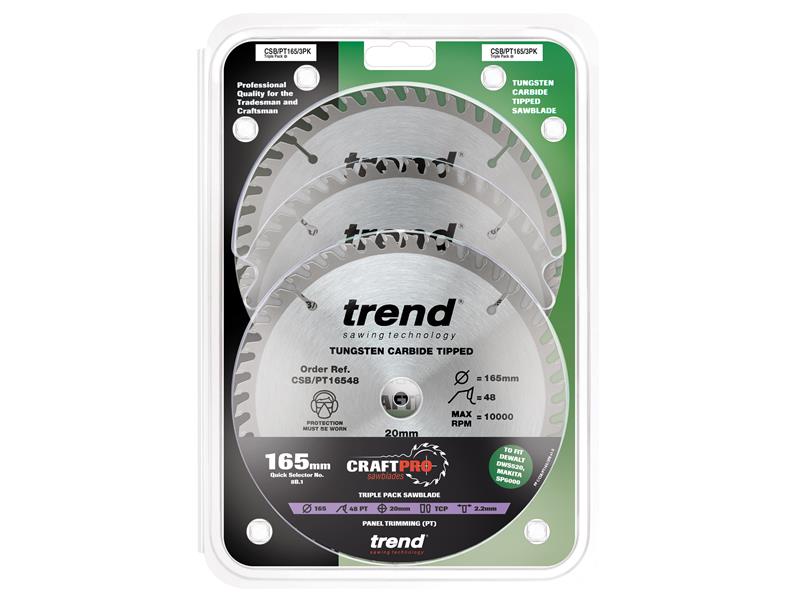 Trend CraftPro Panel Trim Saw Blade 165 x 20mm x 48T (Pack 3) TREPT1653P