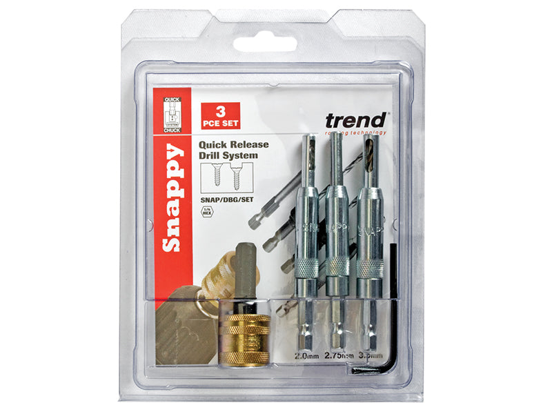 Trend SNAP/DBG/SET Drill Bit Guide Set with Quick Chuck - 5/64in 7/64in & 9/64in TRESNAPDBGS