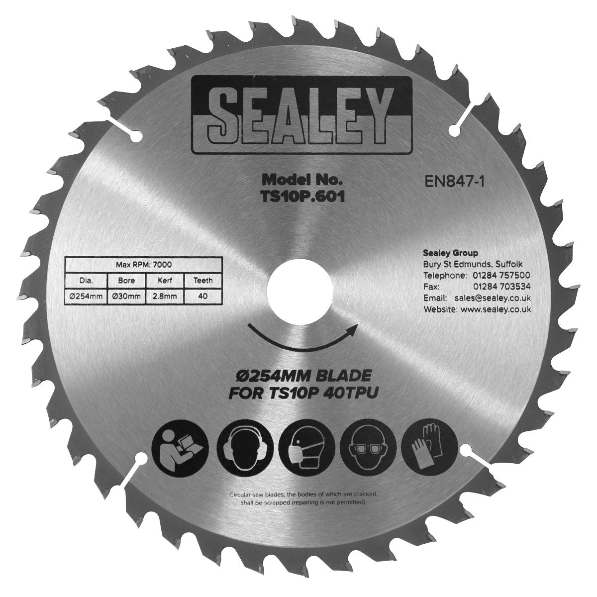 Sealey Blade �254mm x 2.8mm/�30mm Bore 40tpu TS10P.601